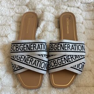 BCBGeneration Black and White Slide Sandals